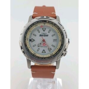 Timex Reef Gear Watch Mens 40mm Indiglo Alarm Silver Tone Date New Battery
